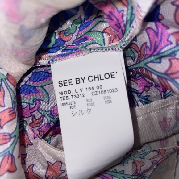 See By Chloe Dress Mini Spaghetti Strap Floral Pink Blue Silk Size 4 - Picture 9 of 9
